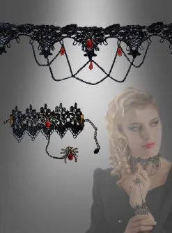 Gothic Spitzen Arm- U. Halsband Schmuckset