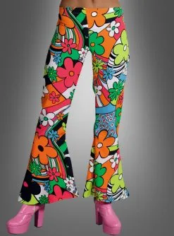 Neon Flowers 70er Damen Schlaghose