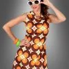 70er Retrokleid Damen Braun-orange