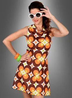 70er Retrokleid Damen Braun-orange