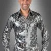70er Disco Hemd Hologramm Kreise Silber