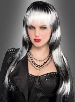 Damenperücke Schwarz Weiß Hexe